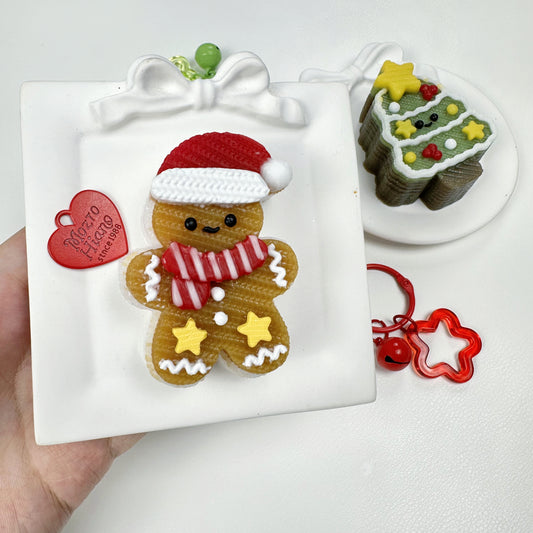 Knitted Christmas Tree & Gingerbread Man Squishy Set - Handmade Festive Sensory Toys for Stress Relief