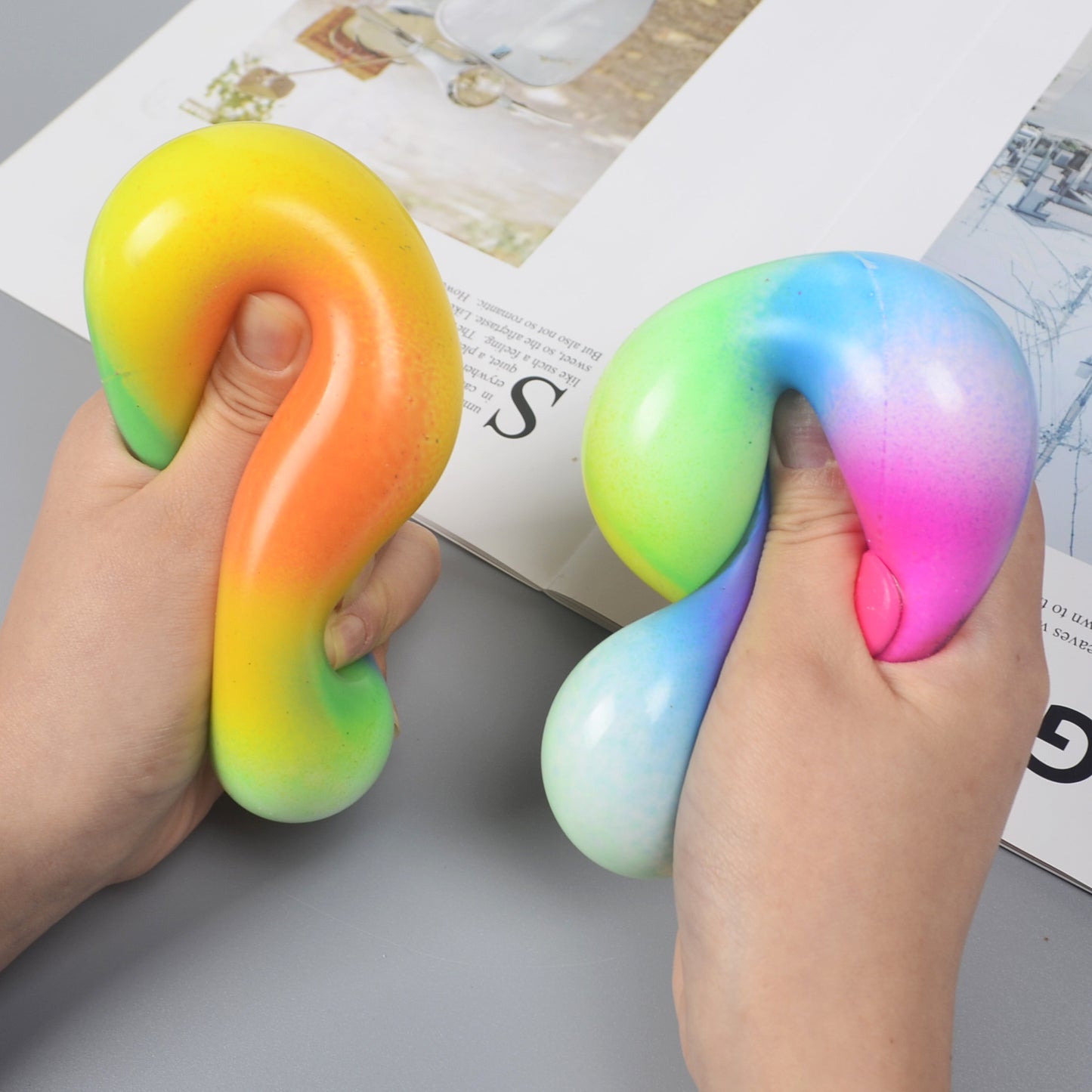 Sensory Squishy Ball Relieving Rainbow Flour Ball | Color-Changing Sensory Squishy Toy | Stretch & Knead TPR Stress Relief Ball